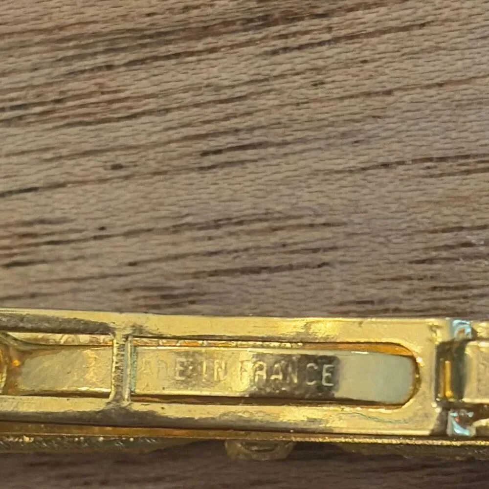 Vintage made in France gold bow barrettes 2 inch